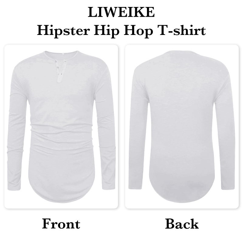 LIWEIKE Mens Hipster Hip Hop Longline Crewneck T-Shirt - Image 2